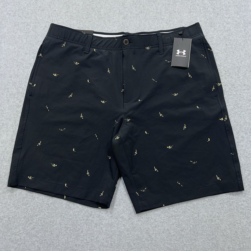 NEW Under Armour UA Golf Shorts Men's 38x9 Black Bird Print Performance Stretch